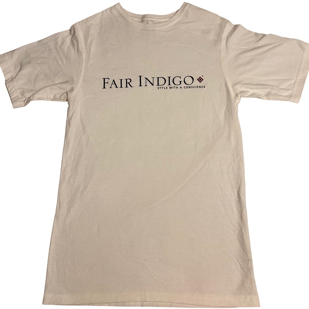 Fair Indigo Mens XS White Organic Cotton Logo Graphic T-Shirt Style Conscience